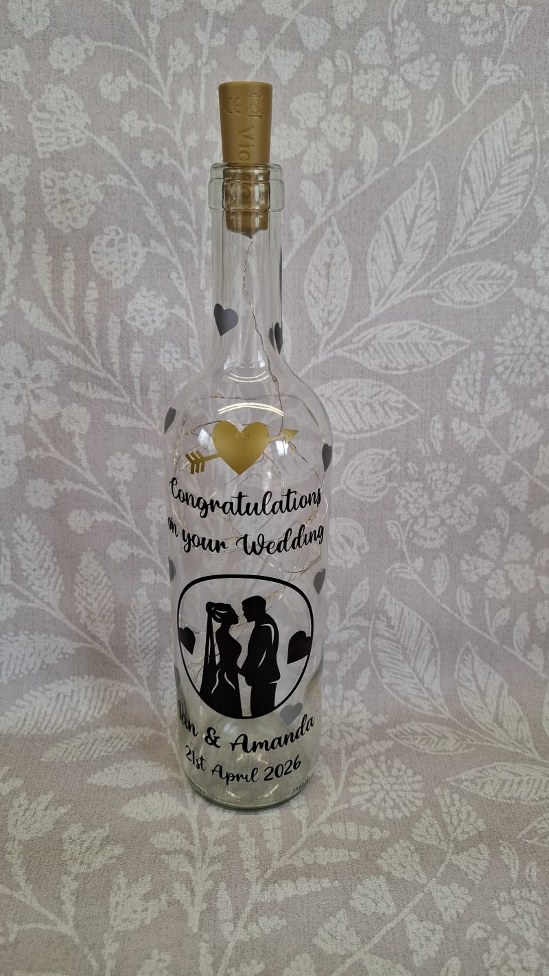Wedding Day Present, Special Day Customised and Personalised, Mr and Mrs Light up Bottle Gift.