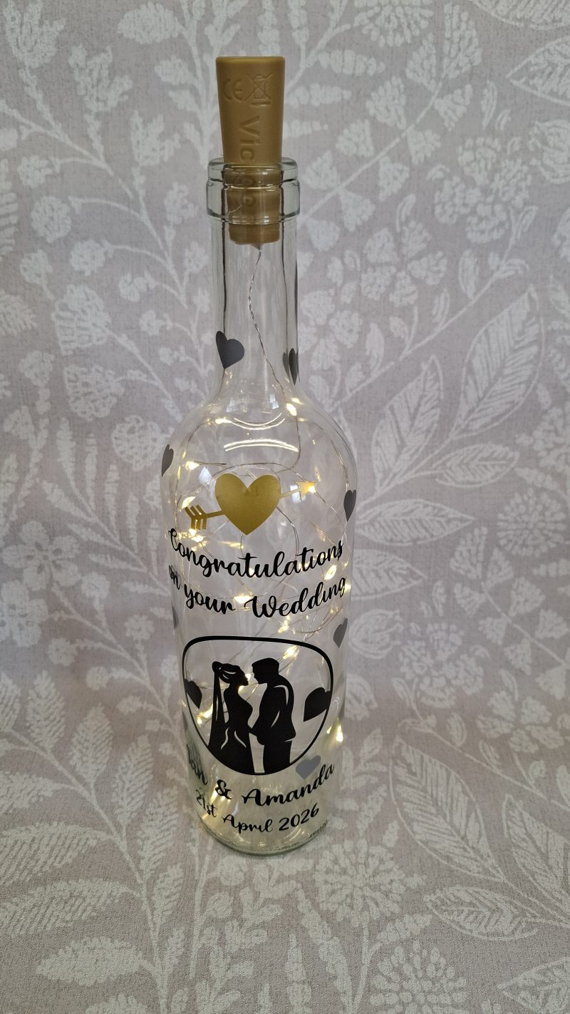 Wedding Day Present, Special Day Customised and Personalised, Mr and Mrs Light up Bottle Gift.