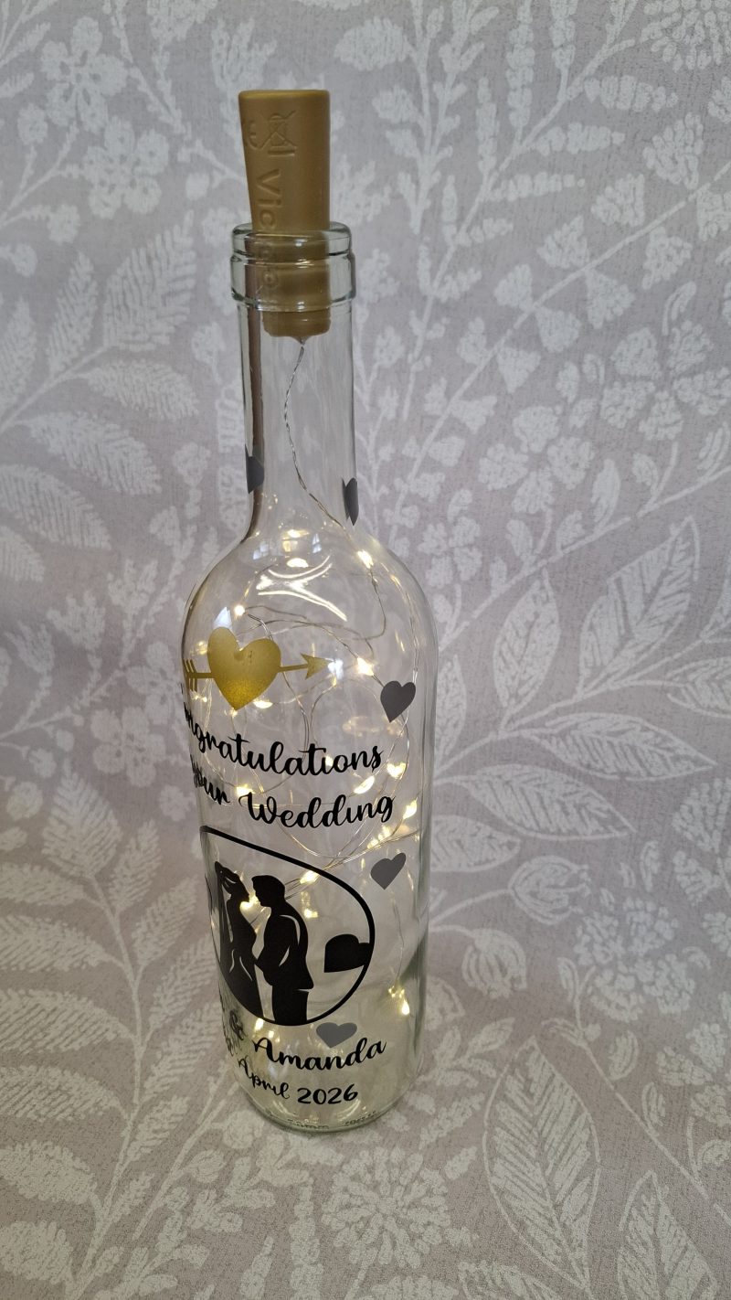 Wedding Day Present, Special Day Customised and Personalised, Mr and Mrs Light up Bottle Gift.