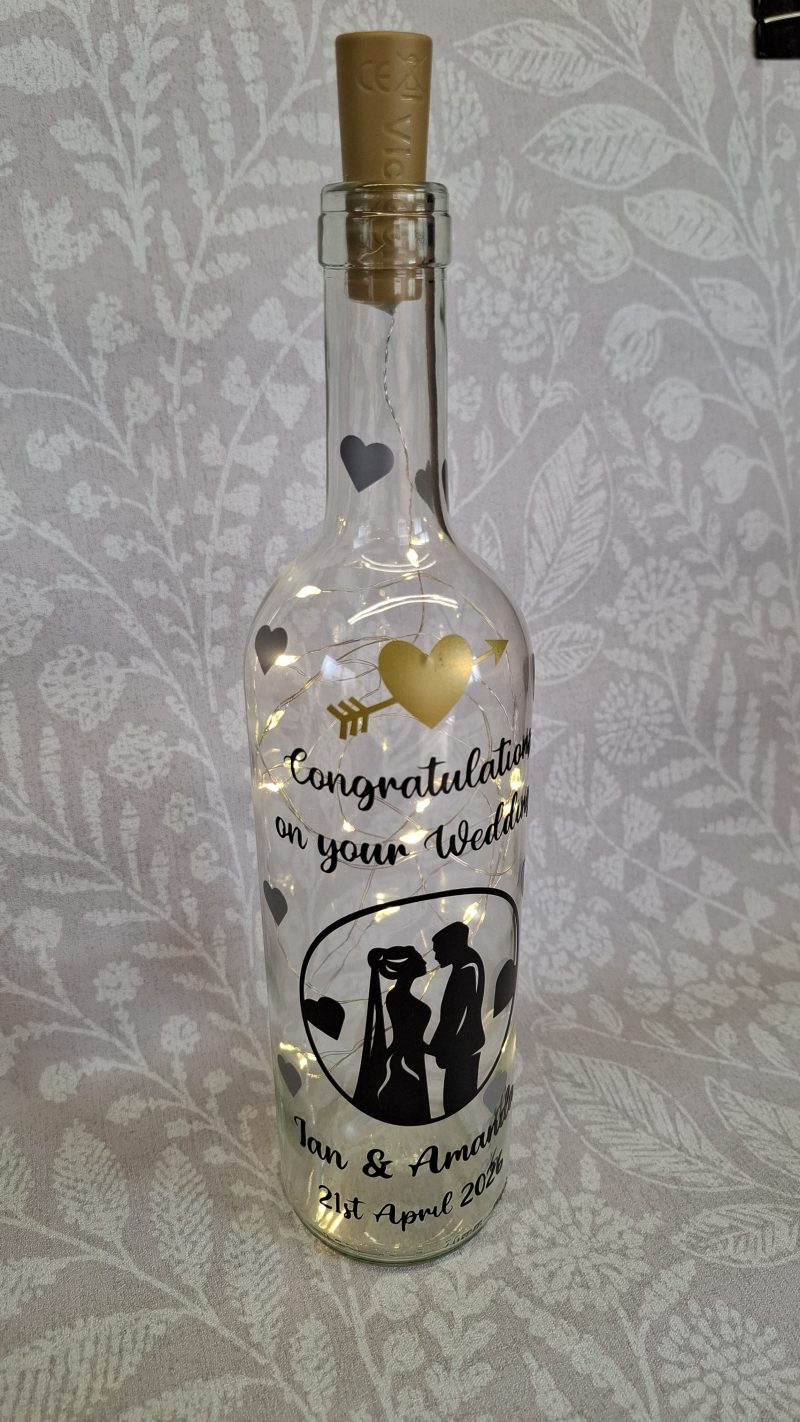 Wedding Day Present, Special Day Customised and Personalised, Mr and Mrs Light up Bottle Gift.