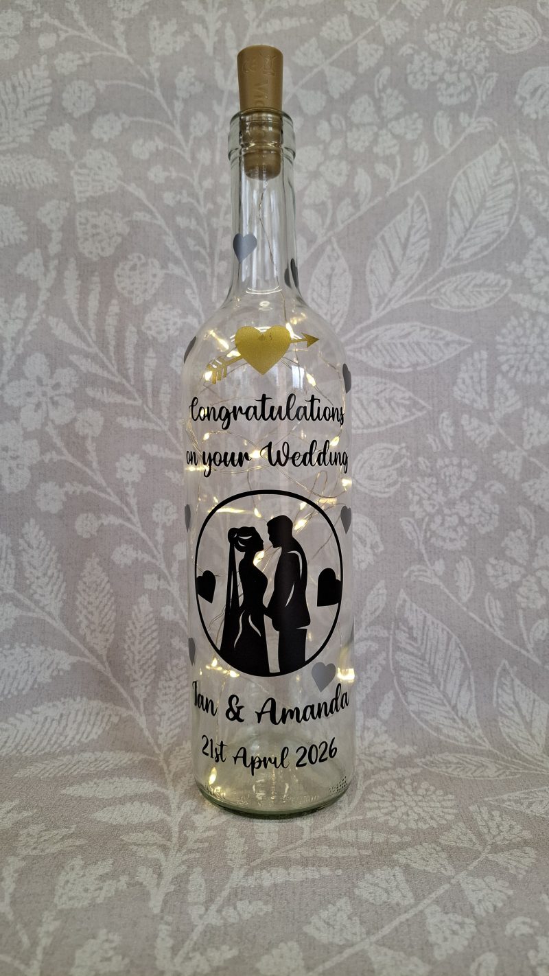 Wedding Day Present, Special Day Customised and Personalised, Mr and Mrs Light up Bottle Gift.