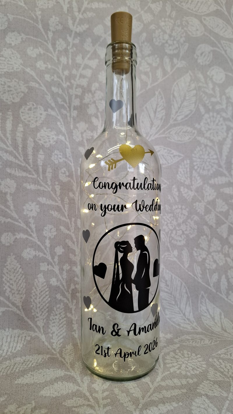 Wedding Day Present, Special Day Customised and Personalised, Mr and Mrs Light up Bottle Gift.