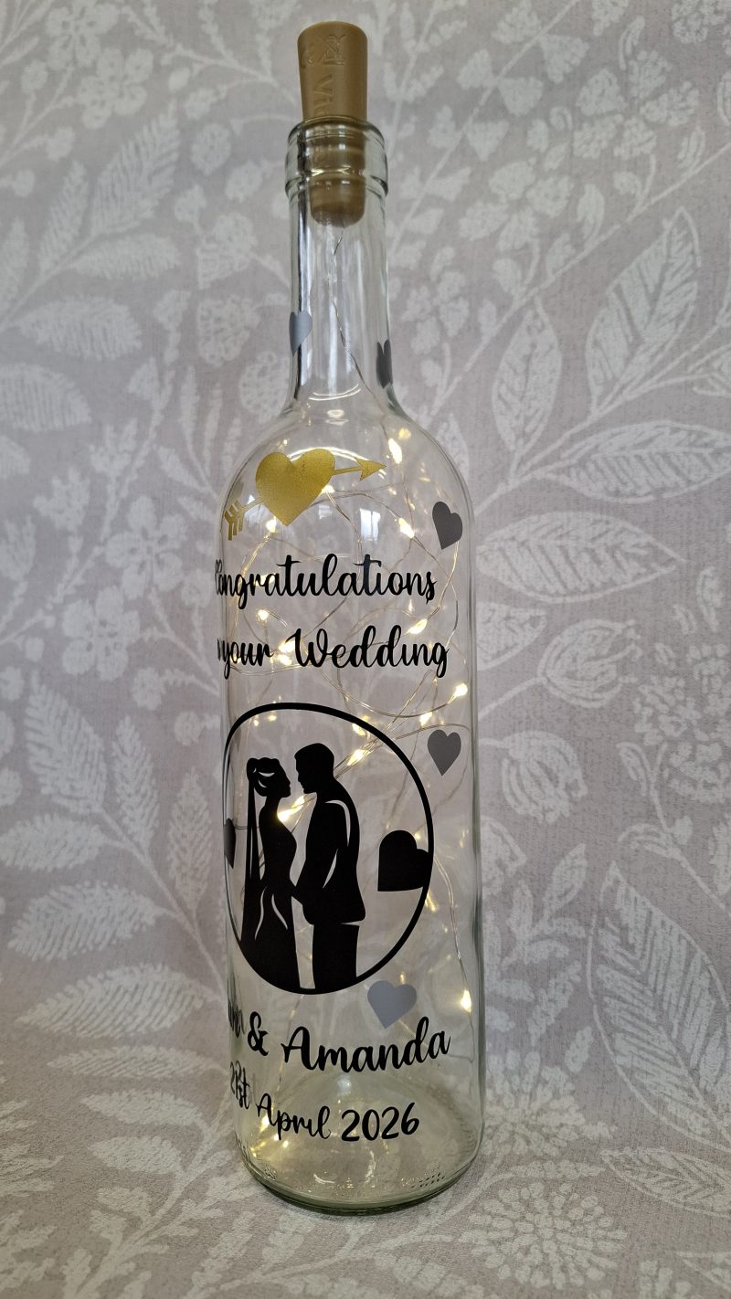 Wedding Day Present, Special Day Customised and Personalised, Mr and Mrs Light up Bottle Gift.