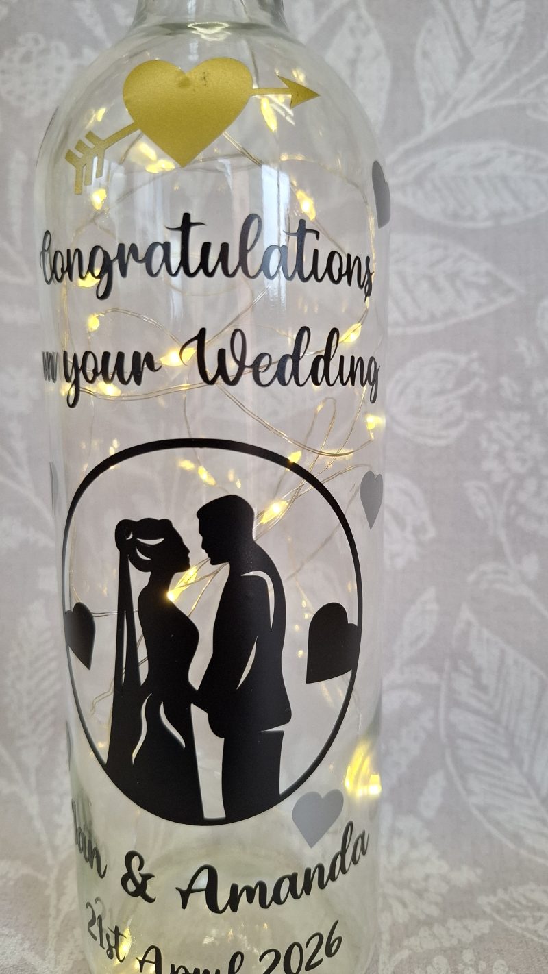 Wedding Day Present, Special Day Customised and Personalised, Mr and Mrs Light up Bottle Gift.