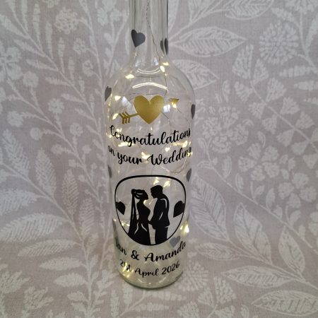 Wedding Day Present, Special Day Customised and Personalised, Mr and Mrs Light up Bottle Gift.