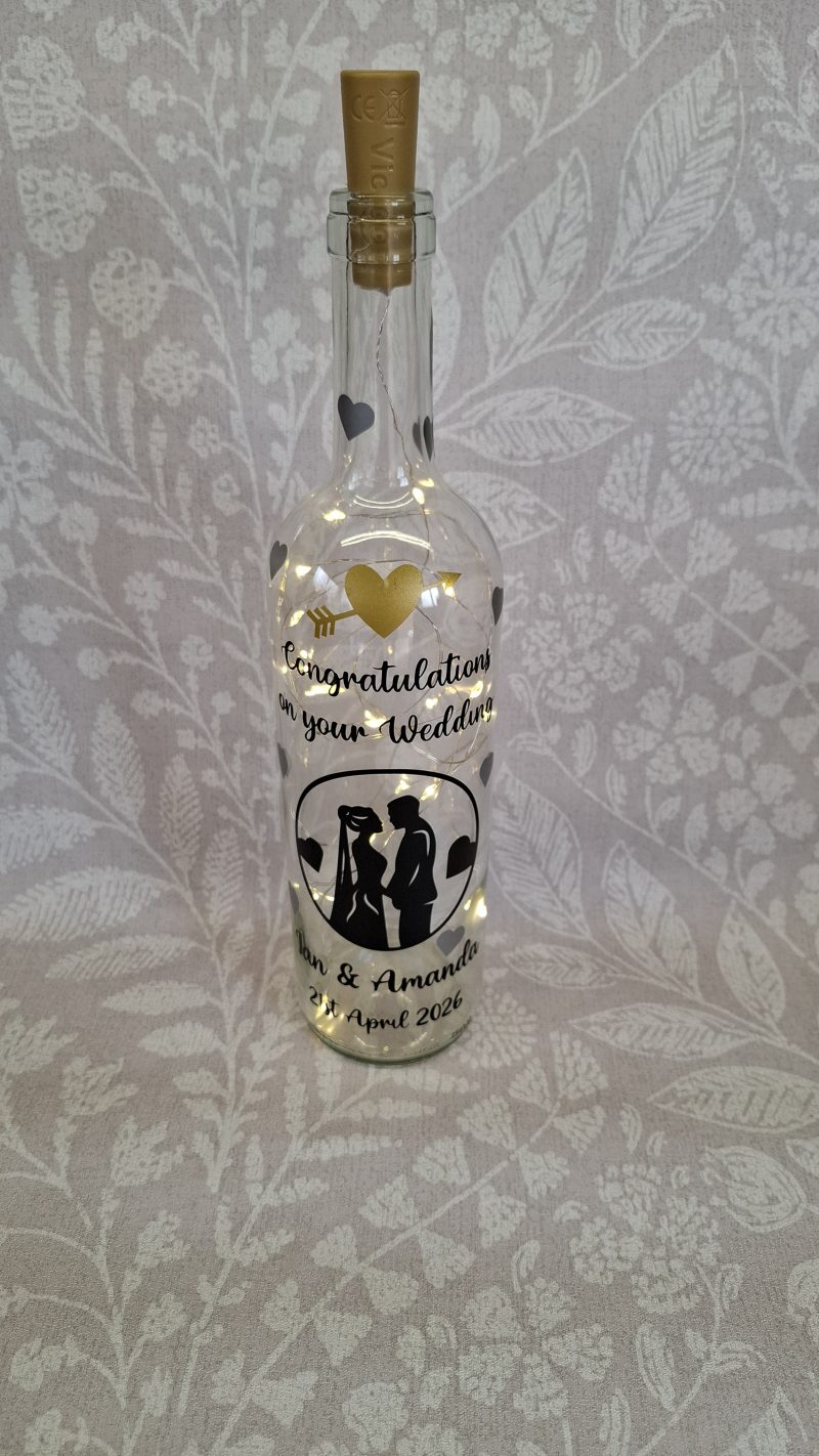 Wedding Day Present, Special Day Customised and Personalised, Mr and Mrs Light up Bottle Gift.