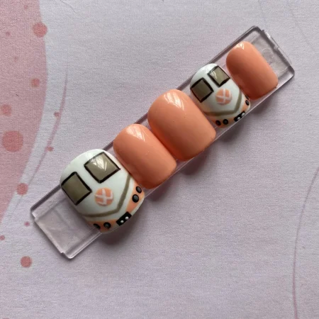 Custom Hand Painted Press On Nails - Camper Cool (Soft Peach)