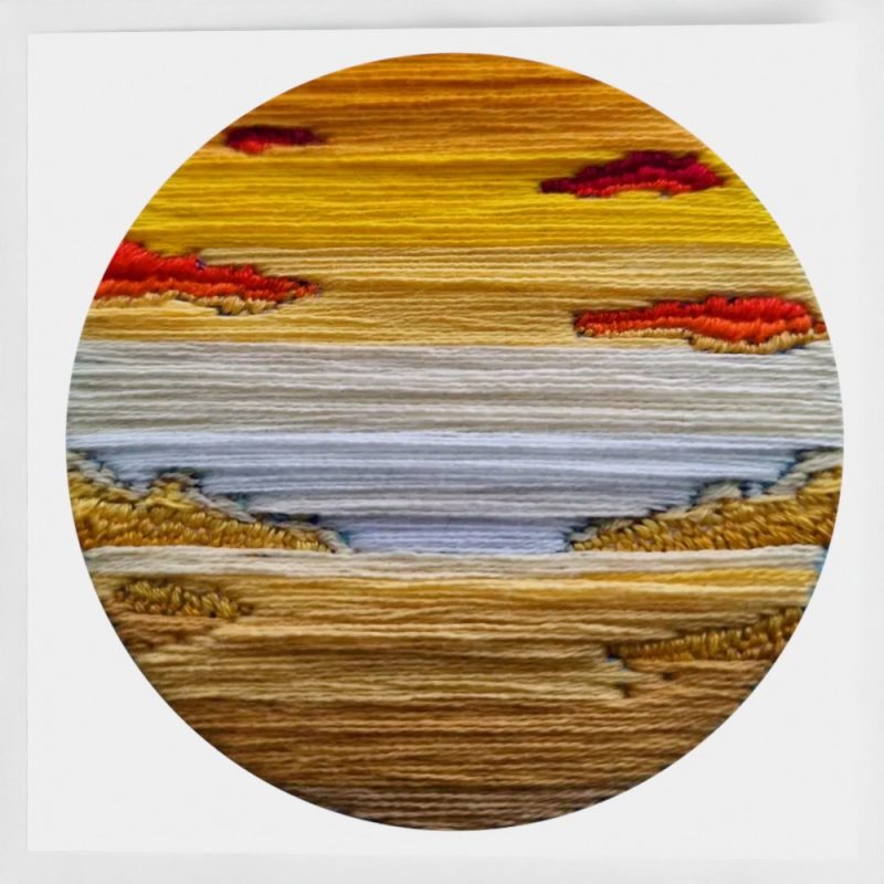 Warm Sunset Greeting Card — Hand Embroidery Art | Blank Inside