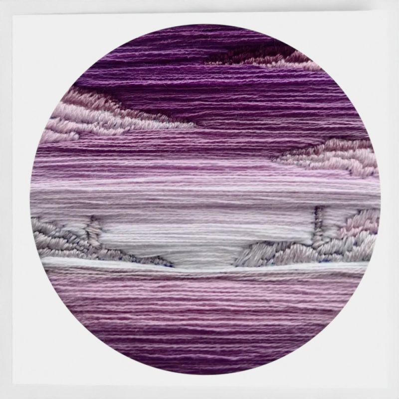 Violet Morning Greeting Card — Hand Embroidery Art | Blank Inside