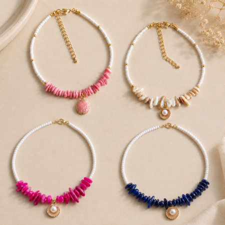 Coastal Theme Shell Chip Bead Anklets