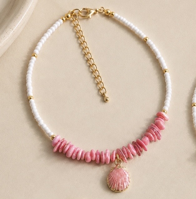 Coastal Theme Shell Chip Bead Anklets