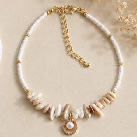 Coastal Theme Shell Chip Bead Anklets