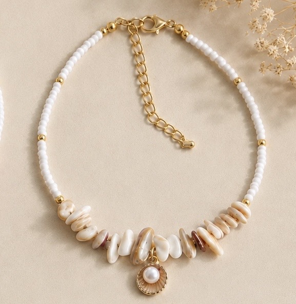 Coastal Theme Shell Chip Bead Anklets