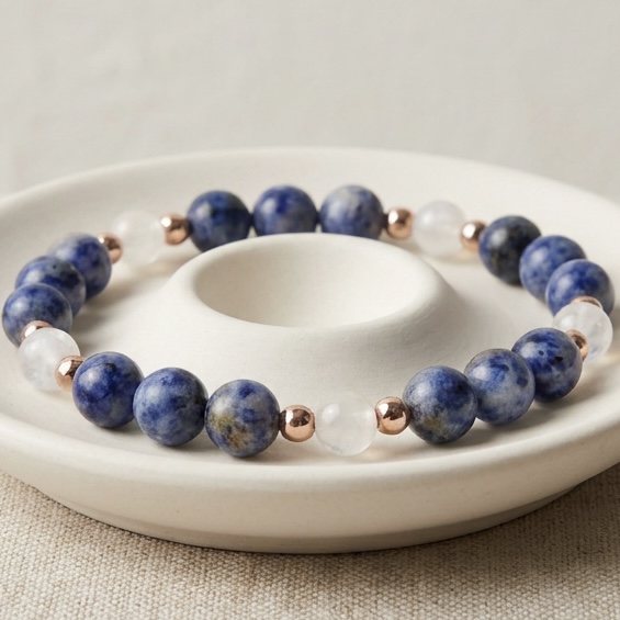Sodalite, Moonstone And Hematite Handmade Bracelet