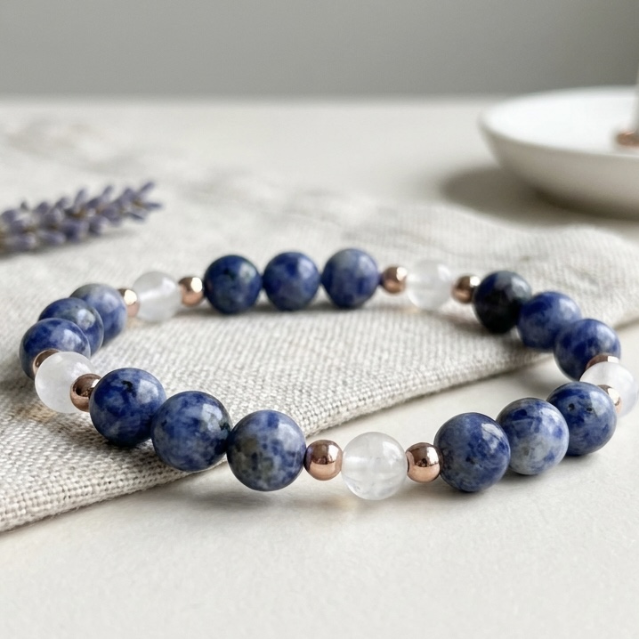 Sodalite, Moonstone And Hematite Handmade Bracelet