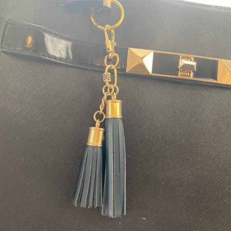 Blue cubic zirconia and blue italian leather and gold bag charm or keyring or bridesmaids favour.