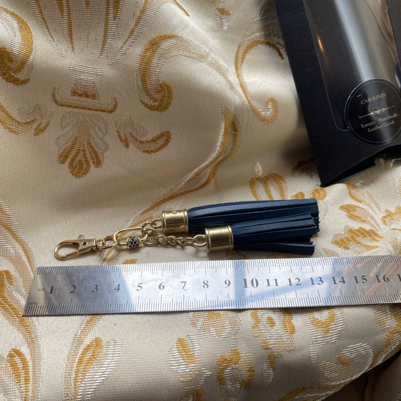 Blue cubic zirconia and blue italian leather and gold bag charm or keyring or bridesmaids favour.