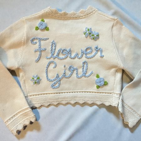 Hand embroidered, personalised Flower Girl cardigan