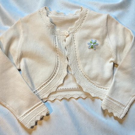 Hand embroidered, personalised Flower Girl cardigan