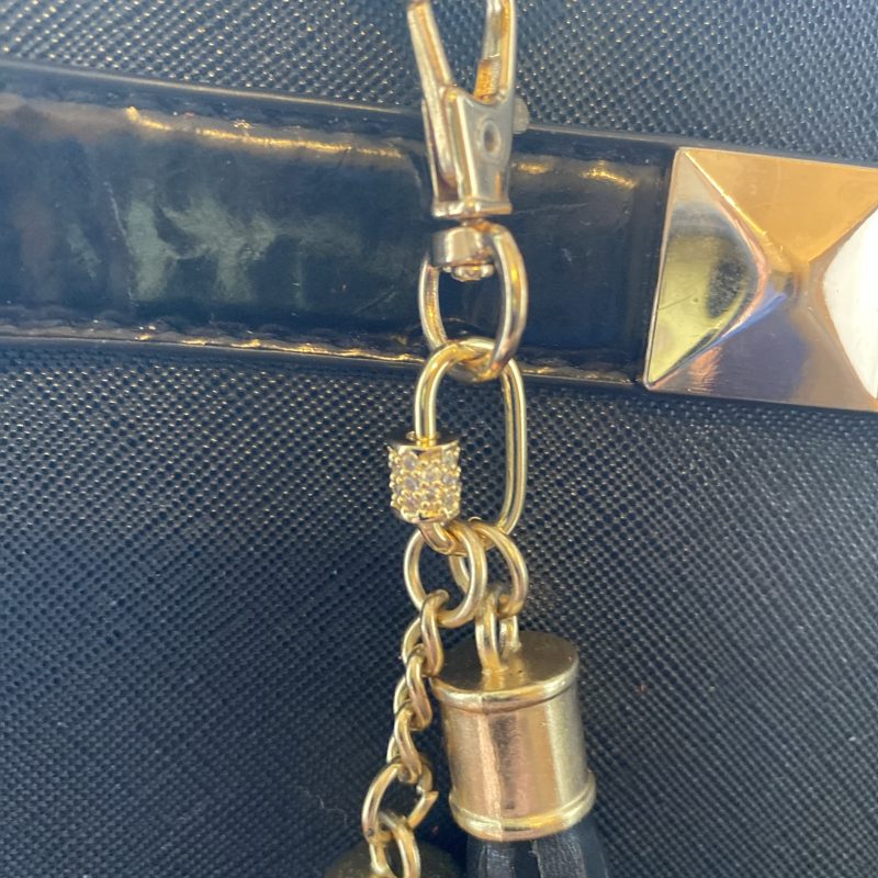 Stunning black bag charm/ tassel/keyring with cubic zirconium embelishment