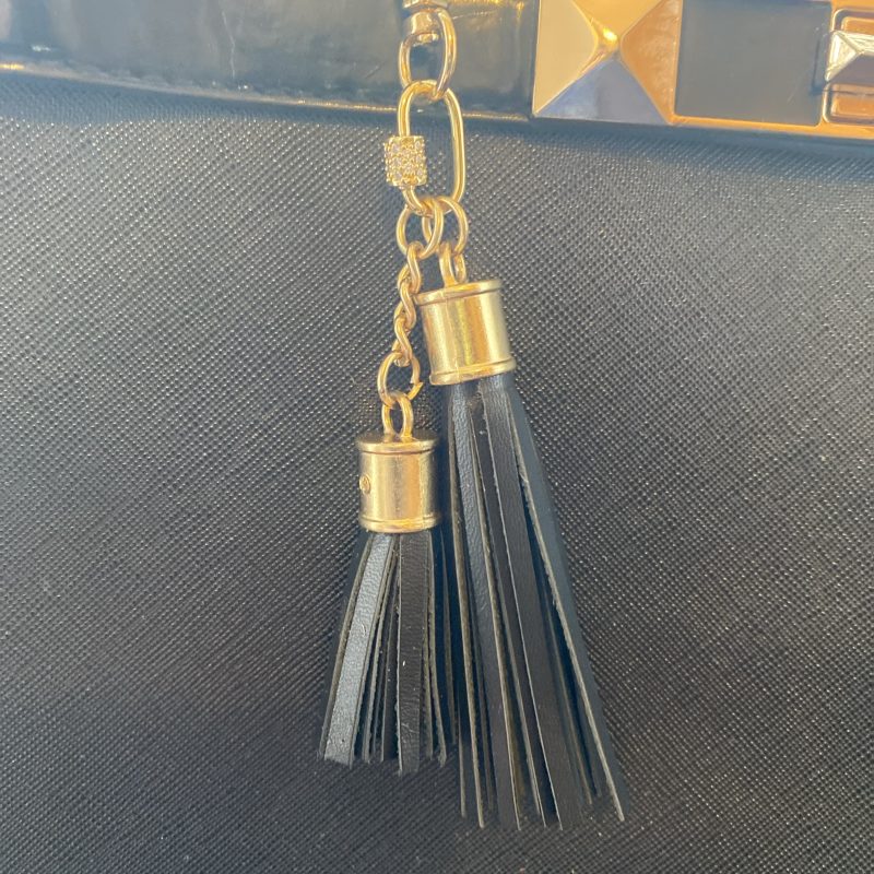Stunning black bag charm/ tassel/keyring with cubic zirconium embelishment