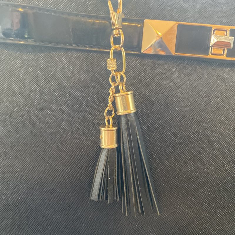 Stunning black bag charm/ tassel/keyring with cubic zirconium embelishment