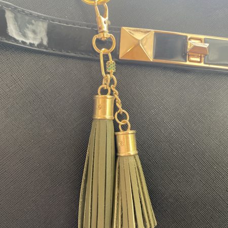Absolutely stunning green bag charm or keyring brass and cubic zaconia imbelishment
