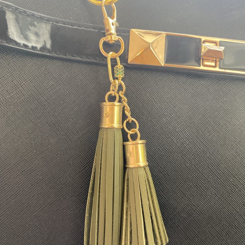 Absolutely stunning green bag charm or keyring brass and cubic zaconia imbelishment