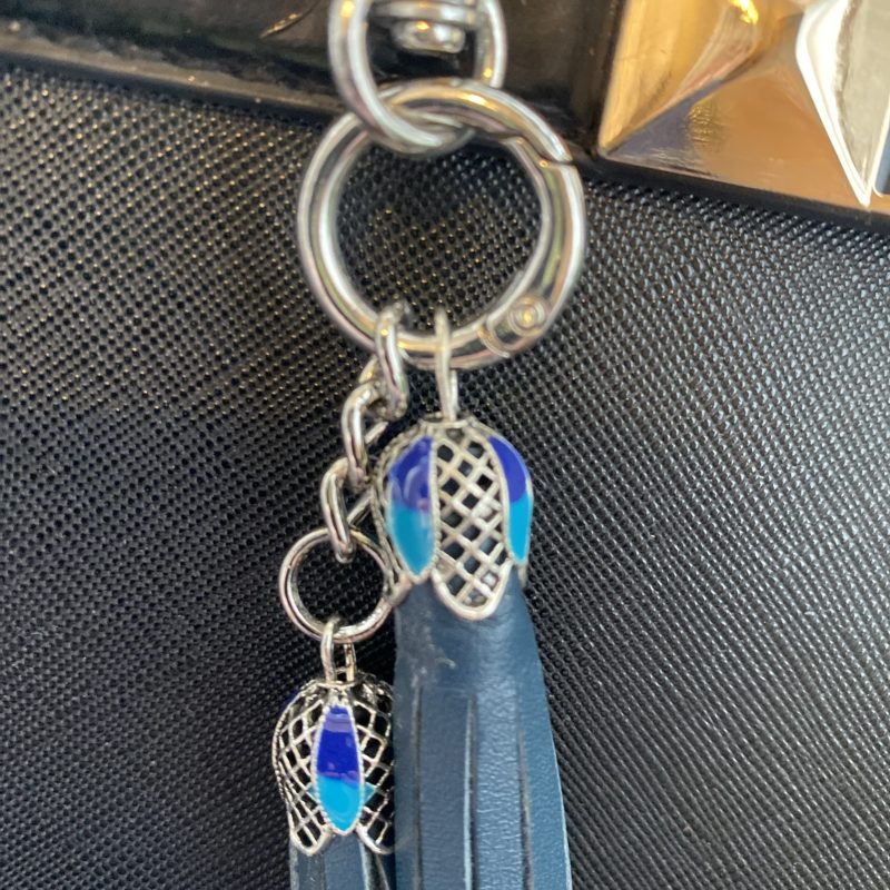 Bag Charm/ tassel italian leather with beautiful tibetan silver and enamel topper