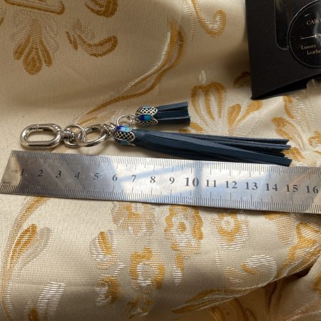 Bag Charm/ tassel italian leather with beautiful tibetan silver and enamel topper
