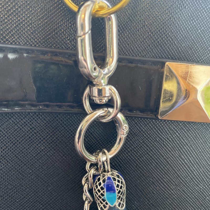 Bag Charm/ tassel italian leather with beautiful tibetan silver and enamel topper