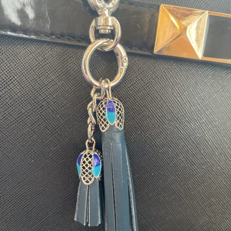 Bag Charm/ tassel italian leather with beautiful tibetan silver and enamel topper