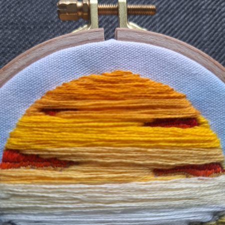Warm Sunset — Original Hand Embroidery in Beechwood Hoop