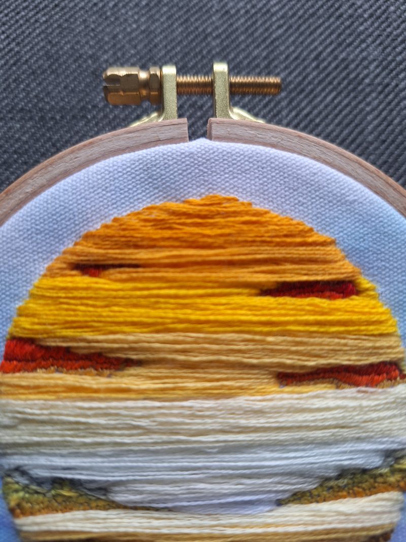 Warm Sunset — Original Hand Embroidery in Beechwood Hoop