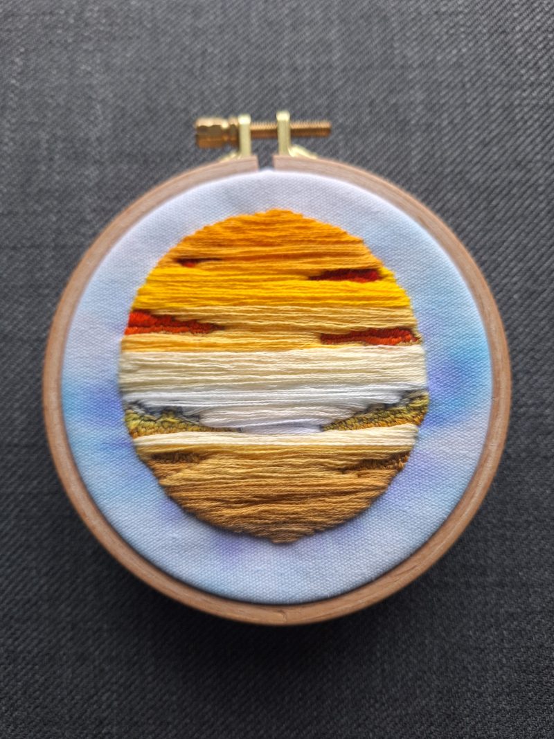 Warm Sunset — Original Hand Embroidery in Beechwood Hoop