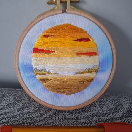 Warm Sunset — Original Hand Embroidery in Beechwood Hoop