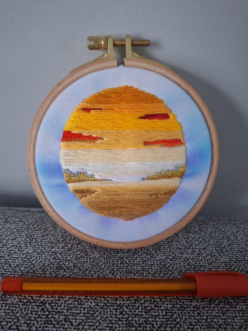Warm Sunset — Original Hand Embroidery in Beechwood Hoop