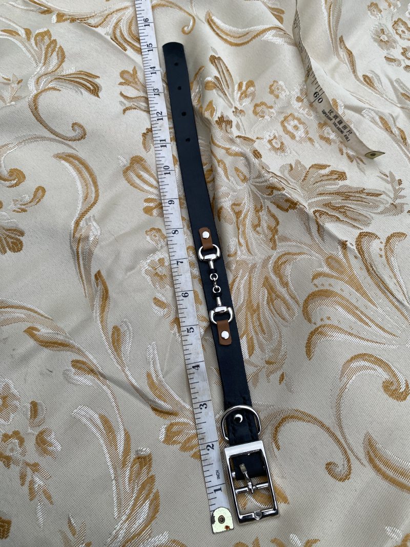 Black and brown leather snaffle dog collar