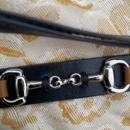 Black and brown leather snaffle dog collar