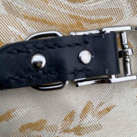 Black and brown leather snaffle dog collar