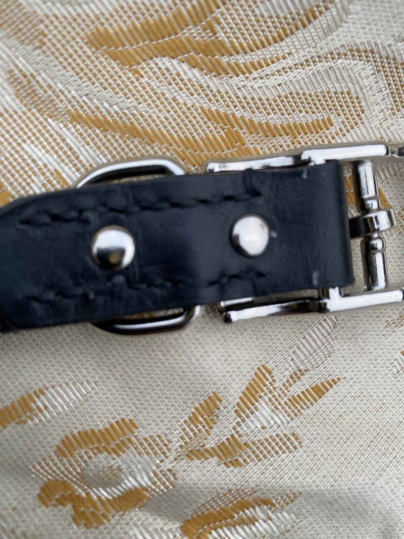 Black and brown leather snaffle dog collar