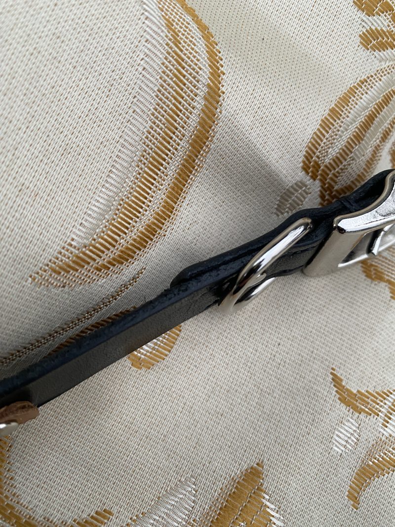 Black and brown leather snaffle dog collar