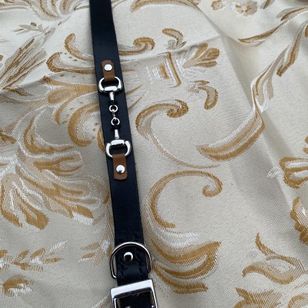 Black and brown leather snaffle dog collar
