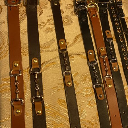 Black and brown leather snaffle dog collar