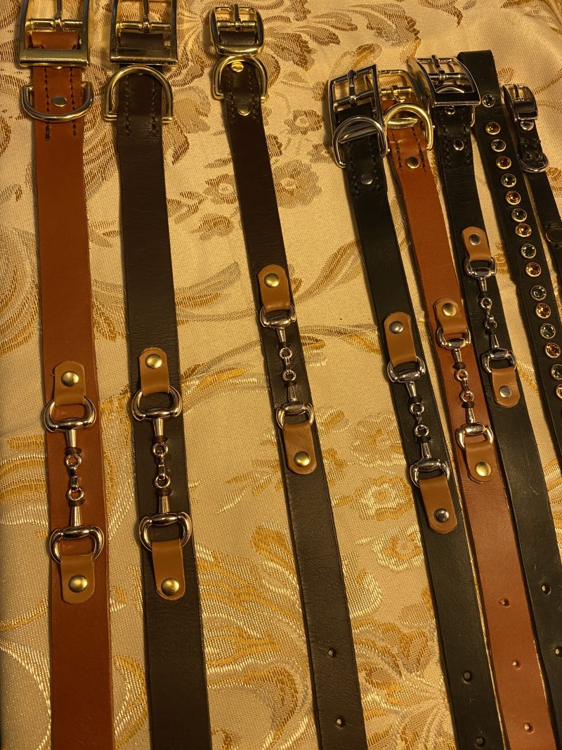 Black and brown leather snaffle dog collar
