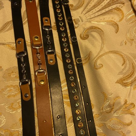 Black and brown leather snaffle dog collar