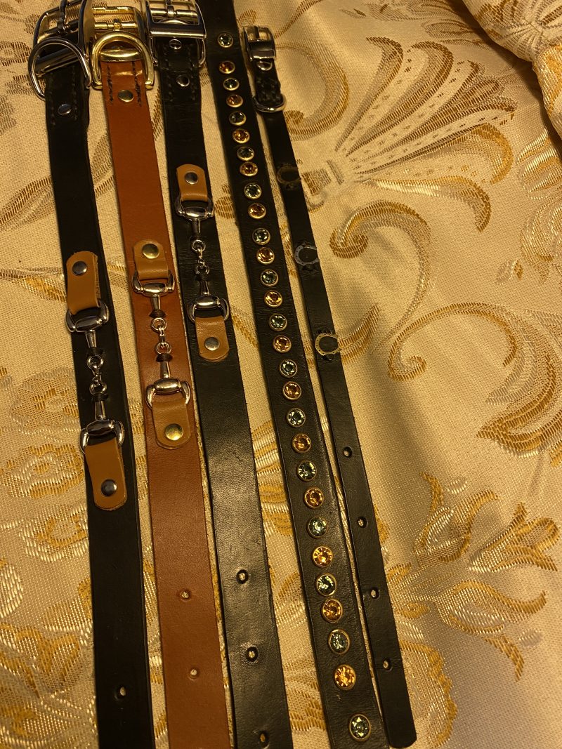 Black and brown leather snaffle dog collar