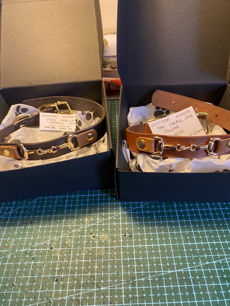 Black and brown leather snaffle dog collar