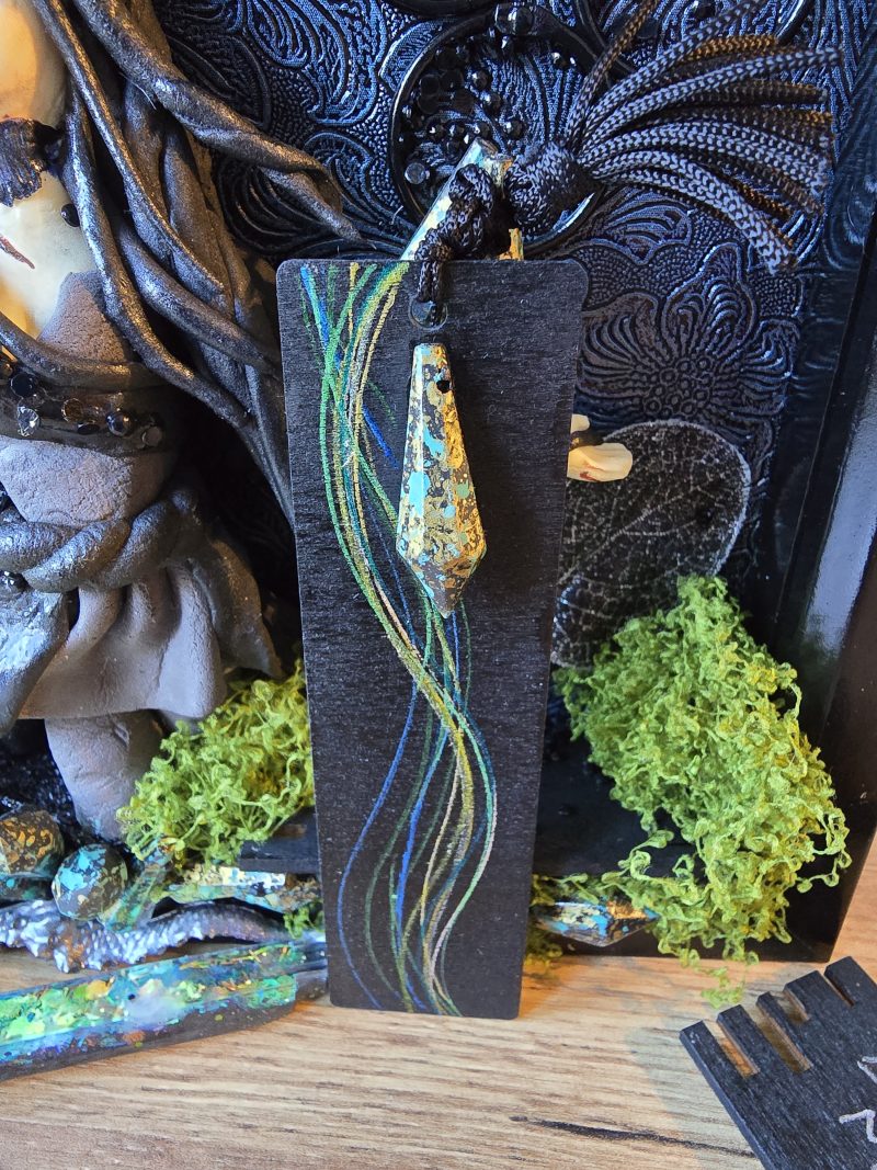 Narla - The Dragon Protector handmade clay model in a frame with resin pen and wooden bookmark set
