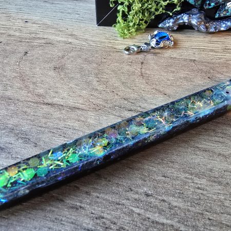 Narla - The Dragon Protector handmade clay model in a frame with resin pen and wooden bookmark set